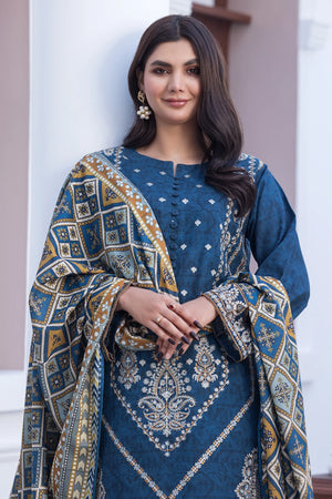 3 Piece Unstitched Naps khaddar Nile Blue Suit - Safa Noor