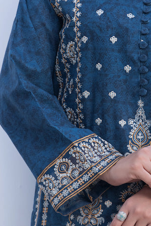 3 Piece Unstitched Naps khaddar Nile Blue Suit - Safa Noor