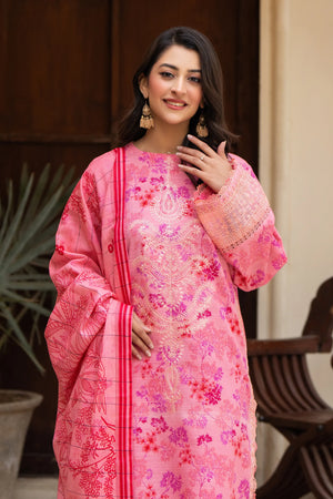 3 Piece Unstitched Naps khaddar Rose Pink Suit - Safa Noor
