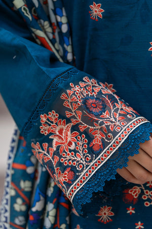 3 Piece Unstitched Naps khaddar Sea Blue Suit - Safa Noor