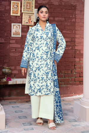3 Piece Unstitched Off-White Printed Khaddar - (Vol-111/11)D9 - SAFANOOOR