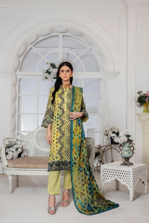 3 Piece Unstitched Olive Embroidered Lawn - SafaNoor