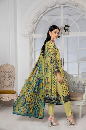 3 Piece Unstitched Olive Embroidered Lawn - SafaNoor