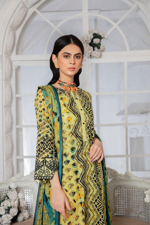 3 Piece Unstitched Olive Embroidered Lawn - SafaNoor