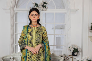 3 Piece Unstitched Olive Embroidered Lawn - SafaNoor