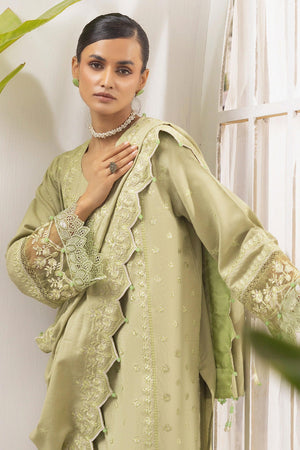 3 Piece Unstitched Olive Green - SafaNoor