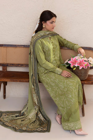 3 Piece Unstitched Olive Green Premium Embroidered Lawn - Safa Noor