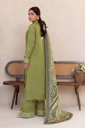3 Piece Unstitched Olive Green Premium Embroidered Lawn - Safa Noor