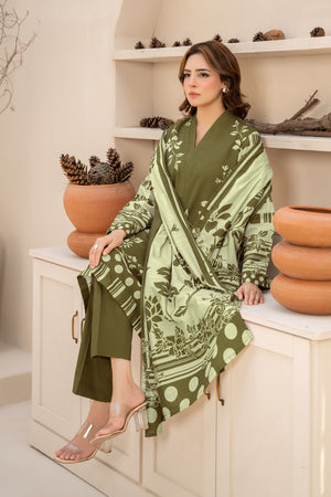 3 Piece Unstitched Olive Green Printed Khaddar - (Vol-111/10)D7 - SAFANOOOR