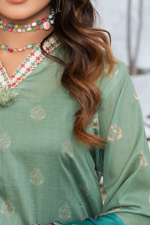 3 Piece Unstitched Olive Green Printed Lawn - SafaNoor