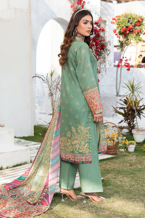 3 Piece Unstitched Olive Green Printed Lawn - SafaNoor