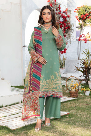 3 Piece Unstitched Olive Green Printed Lawn - SafaNoor