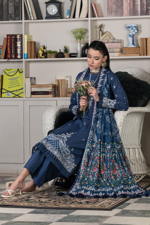 3 Piece Unstitched Oxford Blue Luxury Embroidered Lawn Suit