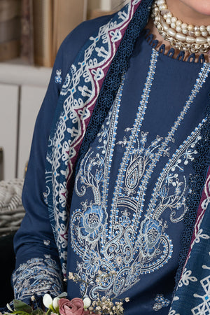 3 Piece Unstitched Oxford Blue Luxury Embroidered Lawn Suit
