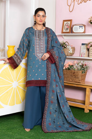 3 Piece Unstitched Oxford Blue Printed Lawn - (Vol-107/09)3P-S-25-D6 - SAFANOOR