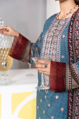 3 Piece Unstitched Oxford Blue Printed Lawn - (Vol-107/09)3P-S-25-D6 - SAFANOOR