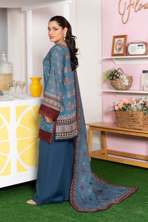 3 Piece Unstitched Oxford Blue Printed Lawn - (Vol-107/09)3P-S-25-D6 - SAFANOOR