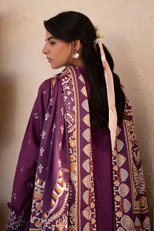 3 Piece Unstitched Pansy Purple Premium Embroidered Lawn - Safa Noor