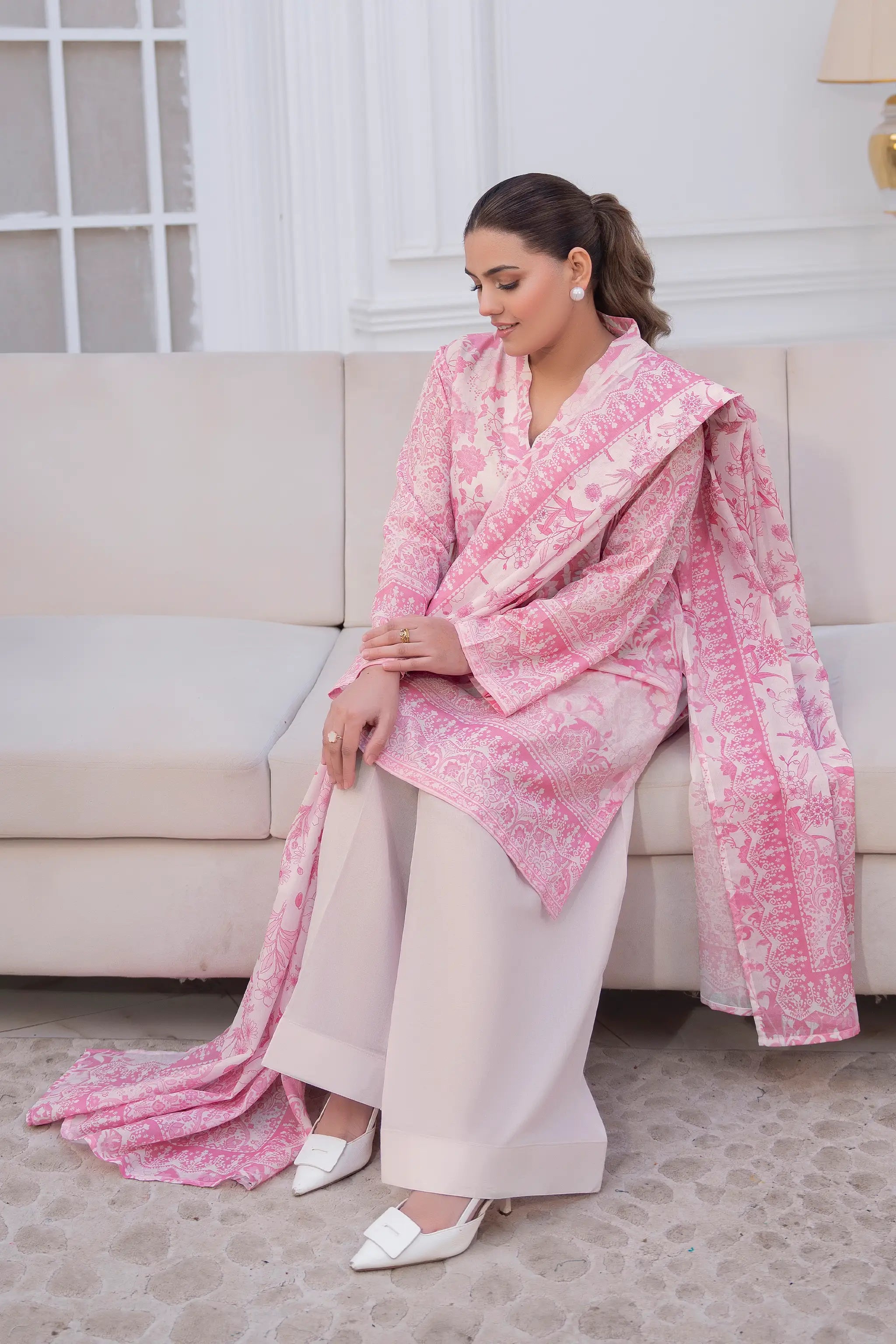 3 Piece Unstitched Pink Pearl Premium Printed Lawn Suit by Safa Noor Nigaah Collection Summer 2026