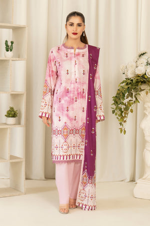 3 Piece Unstitched Pink Printed Lawn - (Vol-102/21)3P-S-25-D1 - SAFANOOR