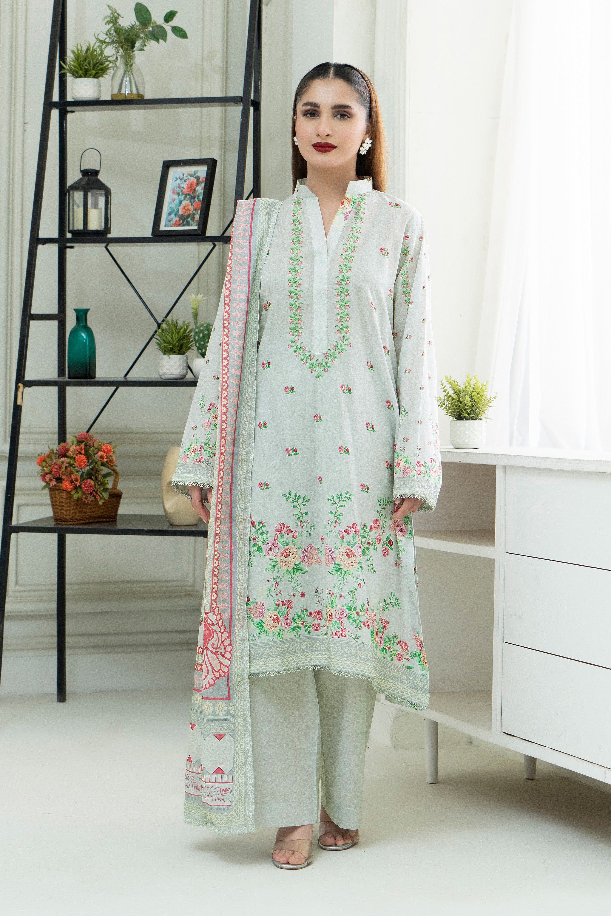 3 Piece Unstitched Pistachio Printed Lawn - (Vol-102/21)3P-S-25-D5 - SAFANOOR