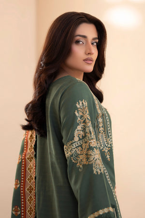 3 Piece Unstitched Rifle Green Premium Embroidered Lawn - Safa Noor