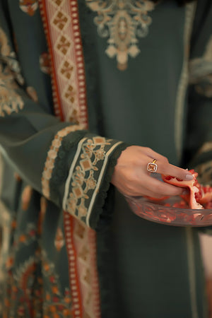 3 Piece Unstitched Rifle Green Premium Embroidered Lawn - Safa Noor