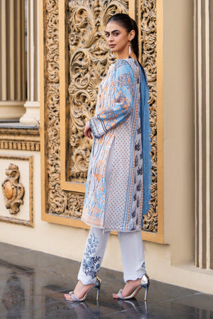 3 Piece Unstitched Sky Blue Embroidered Lawn - SafaNoor
