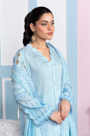 3 Piece Unstitched Sky Blue Printed Lawn - (Vol-107/09)3P-S-25-D7 - SAFANOOR