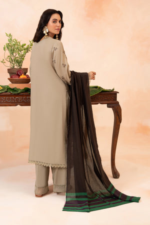 3 Piece Unstitched Tan Premium Embroidered Self Jacquard Lawn Suit By Safa Noor summer 26 Nazneen Collection
