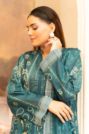 3 Piece Unstitched Teal Green Printed Lawn - (Vol-104/24)3P-S-25-D4 - SAFANOOR