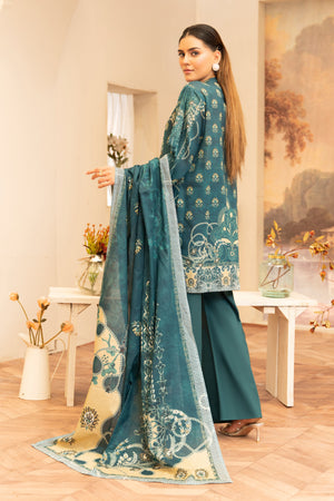 3 Piece Unstitched Teal Green Printed Lawn - (Vol-104/24)3P-S-25-D4 - SAFANOOR
