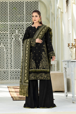 3 Piece Unstitched Texture Black Dye Embroidered Suit