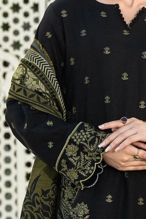 3 Piece Unstitched Texture Black Dye Embroidered Suit