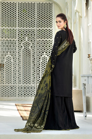 3 Piece Unstitched Texture Black Dye Embroidered Suit