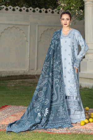 3 Piece Unstitched Texture Dye Cadet Blue Embroidered Suit