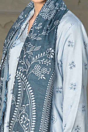 3 Piece Unstitched Texture Dye Cadet Blue Embroidered Suit