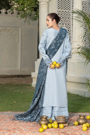 3 Piece Unstitched Texture Dye Cadet Blue Embroidered Suit