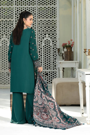 3 Piece Unstitched Texture Dye Green Embroidered Suit