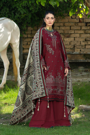 3 Piece Unstitched Texture Dye Maroon Embroidered Suit