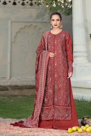 3 Piece Unstitched Texture Dye Pale Carmine Embroidered Suit