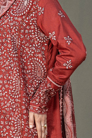 3 Piece Unstitched Texture Dye Pale Carmine Embroidered Suit