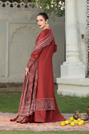 3 Piece Unstitched Texture Dye Pale Carmine Embroidered Suit