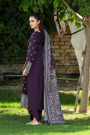 3 Piece Unstitched Texture Dye Purple Embroidered Suit