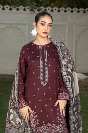 3 Piece Unstitched Texture Dye Seal Brown Embroidered Suit