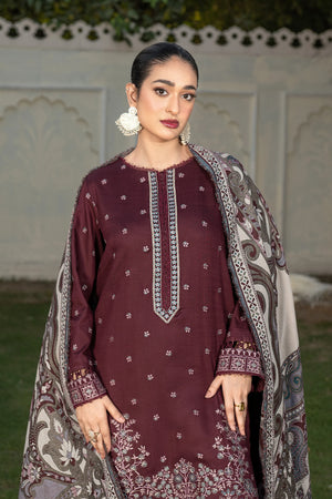3 Piece Unstitched Texture Dye Seal Brown Embroidered Suit