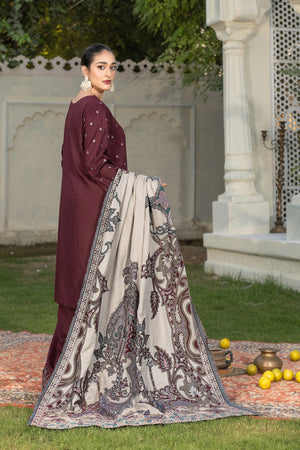 3 Piece Unstitched Texture Dye Seal Brown Embroidered Suit