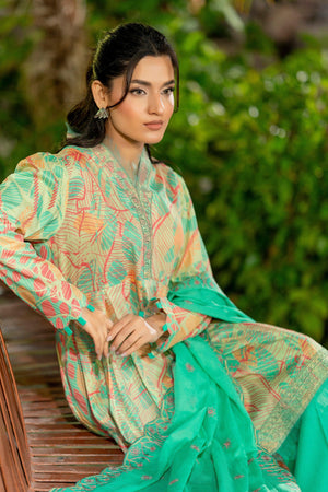 3 Piece Unstitched Turquoise Embroidered Lawn - SafaNoor