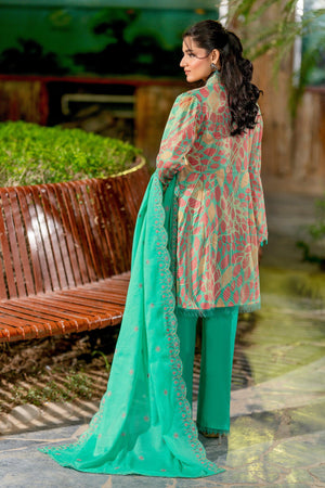 3 Piece Unstitched Turquoise Embroidered Lawn - SafaNoor