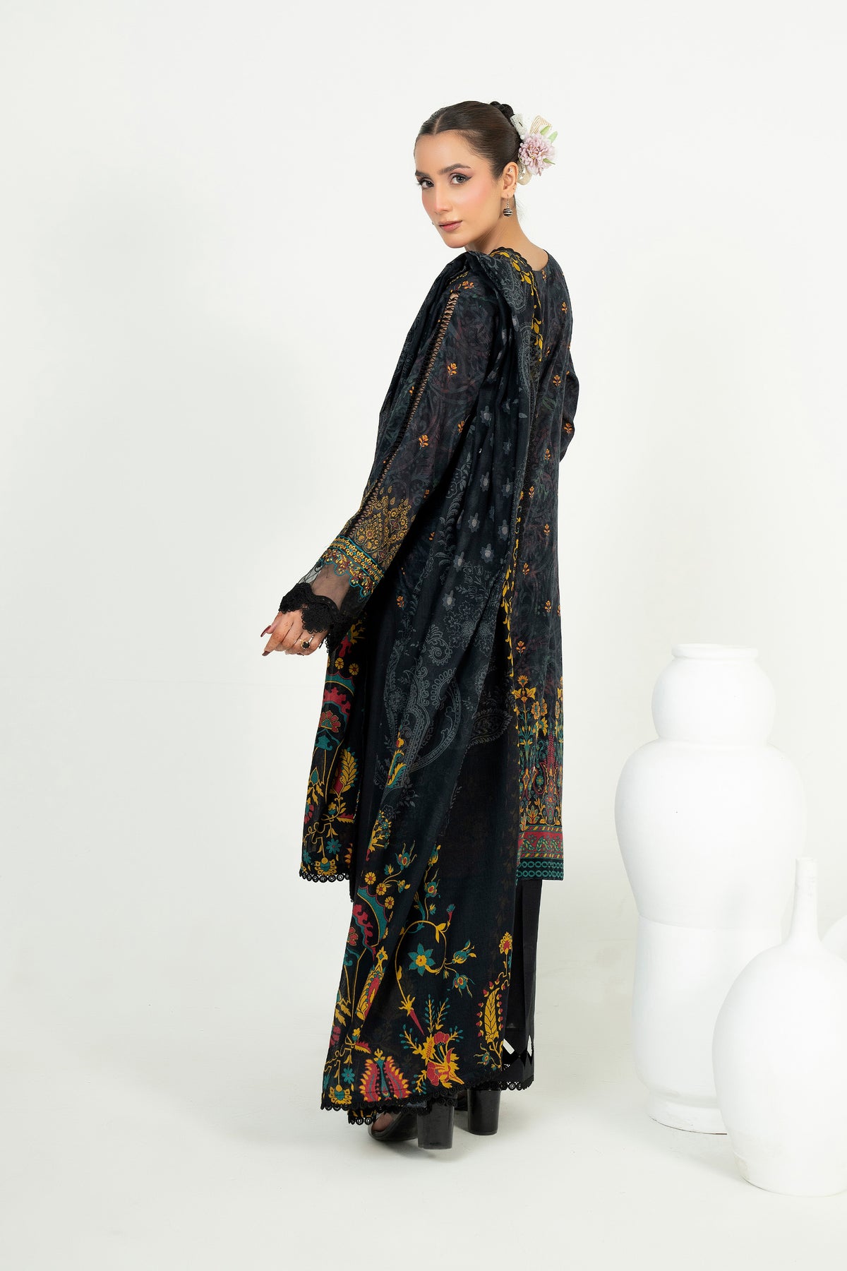 3 Piece Unstitched Warm Black Embroidered Lawn - (Vol-105/06)3P-S-25-D1 - SAFANOOR